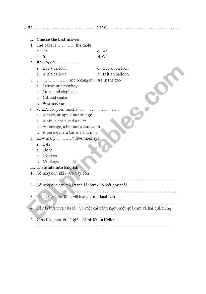 preposition  worksheet