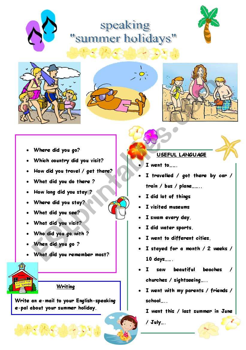 conversation questions for pre-intermediate students(speak about summer holidays)