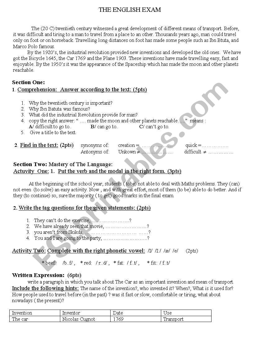 intermediate exam worksheet