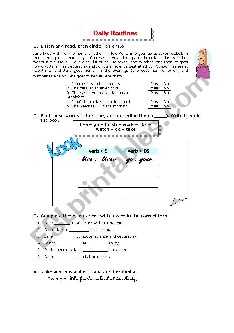 Daily routines worksheet