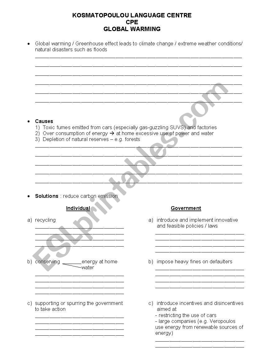 Handout for Global Warming worksheet