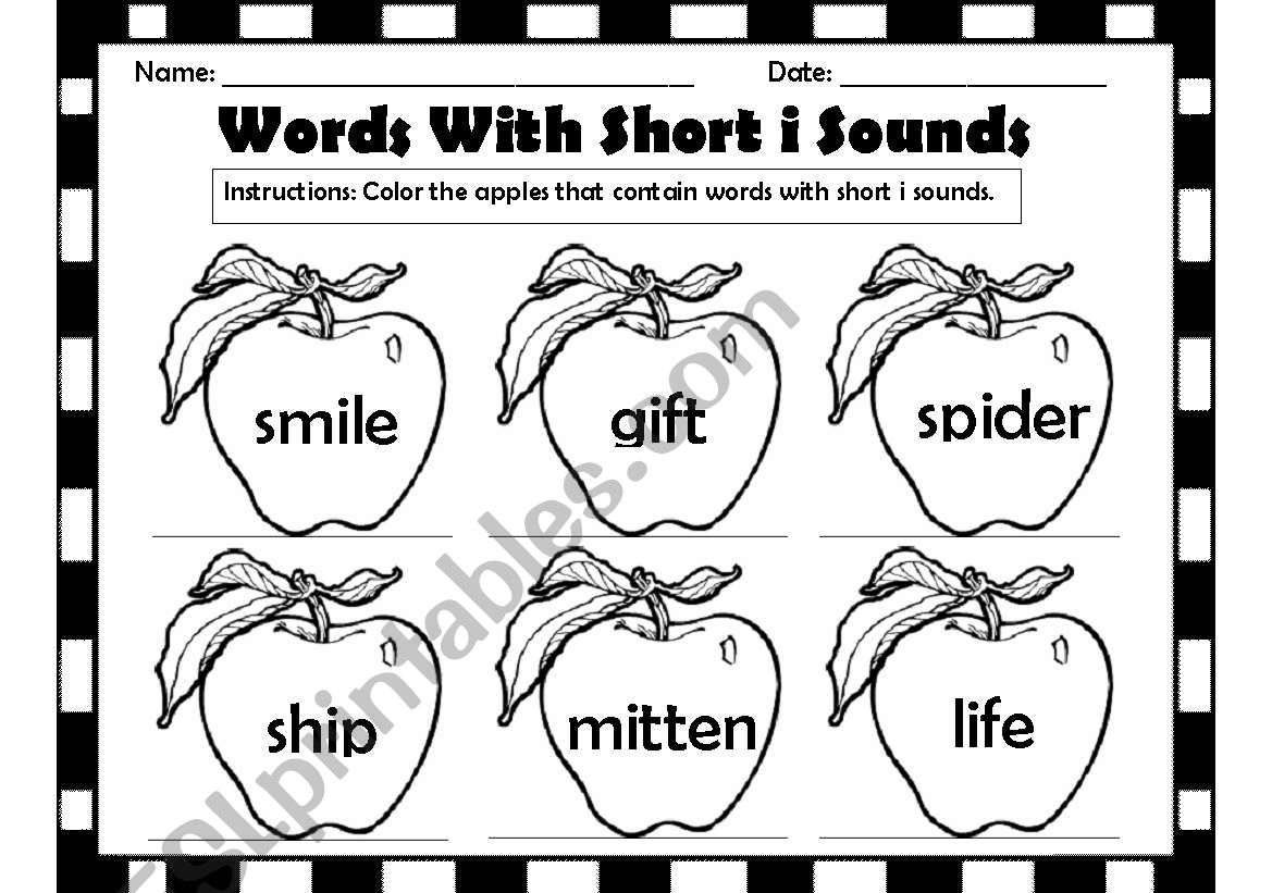 Words With Short i Sounds worksheet