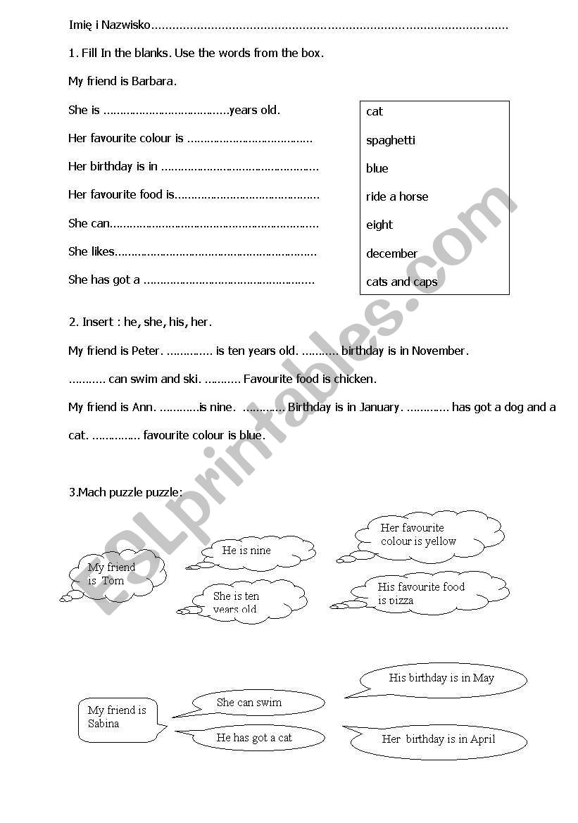 simple test worksheet