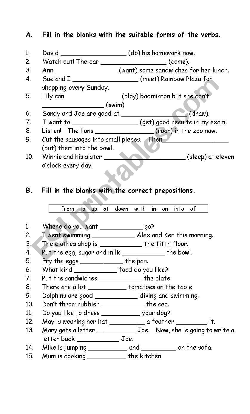 Tense and Prepositions worksheet