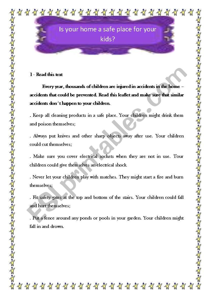 Children safety measures worksheet