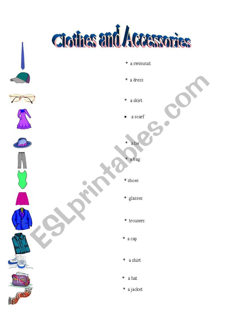 clothes and accessories worksheet