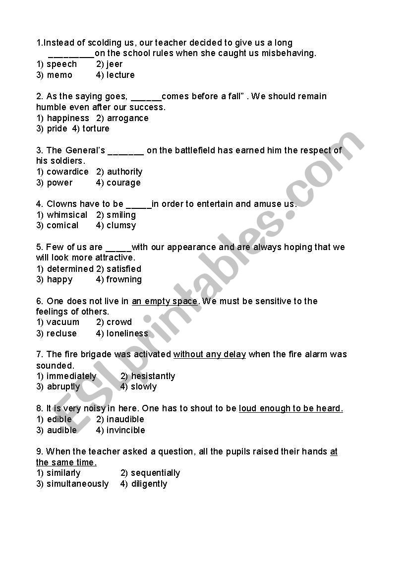 Vocabulary worksheet