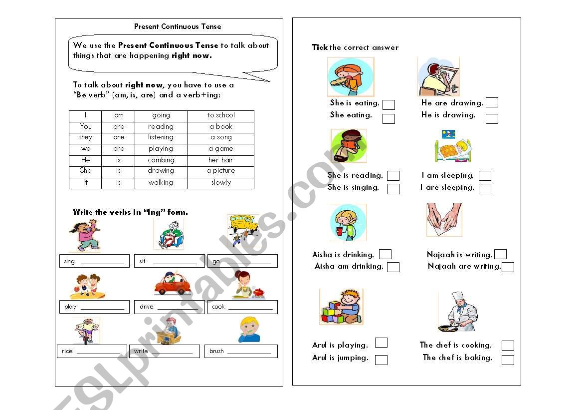 present continuous tense worksheet