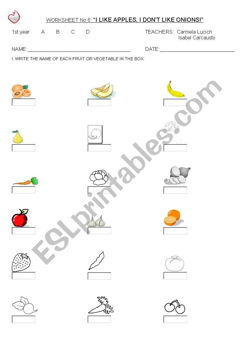 food worksheet