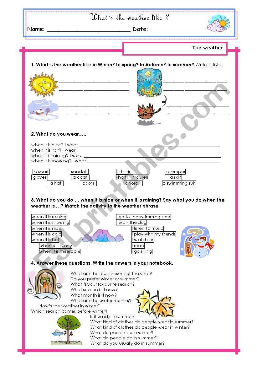 What´s the weater like? - ESL worksheet by petite_helene