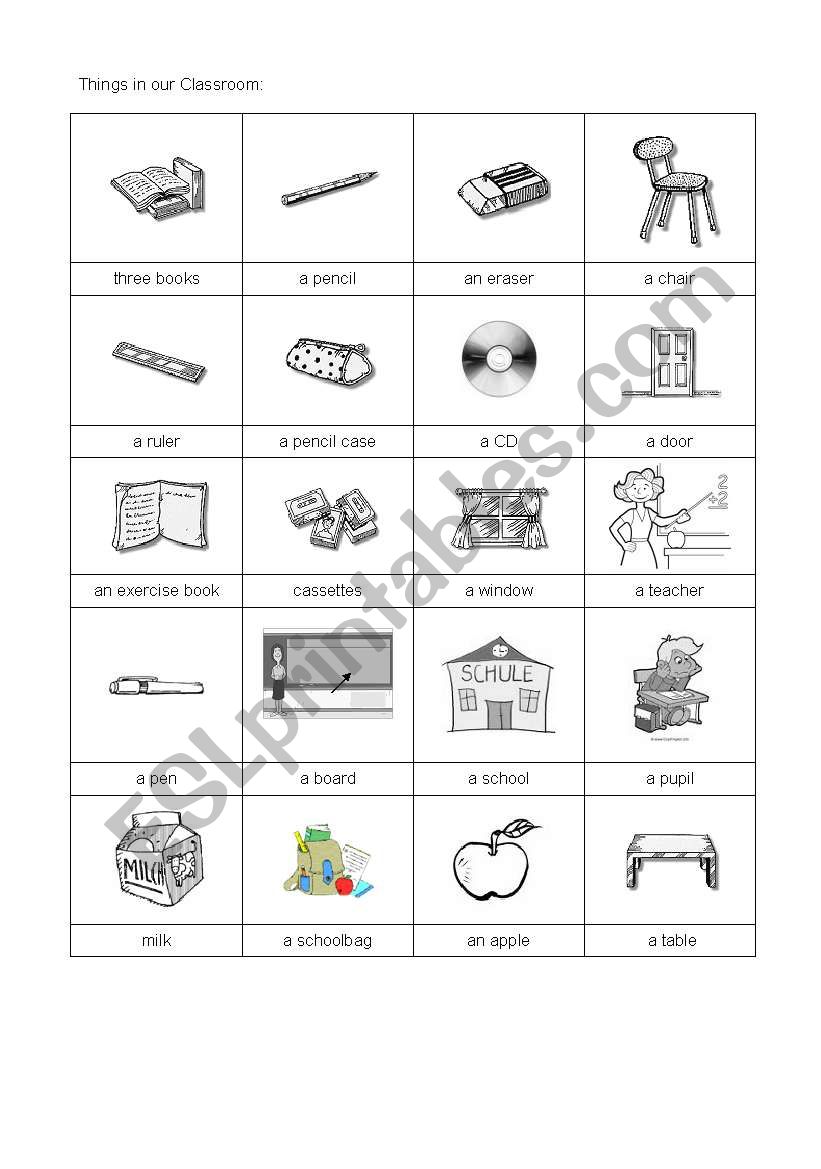 Things in our classroom worksheet