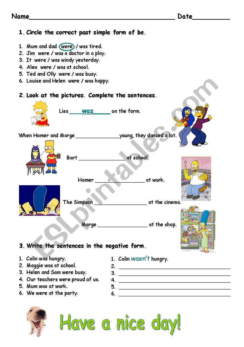 Past Simple WAS WERE ESL Worksheet By Sl0nc3