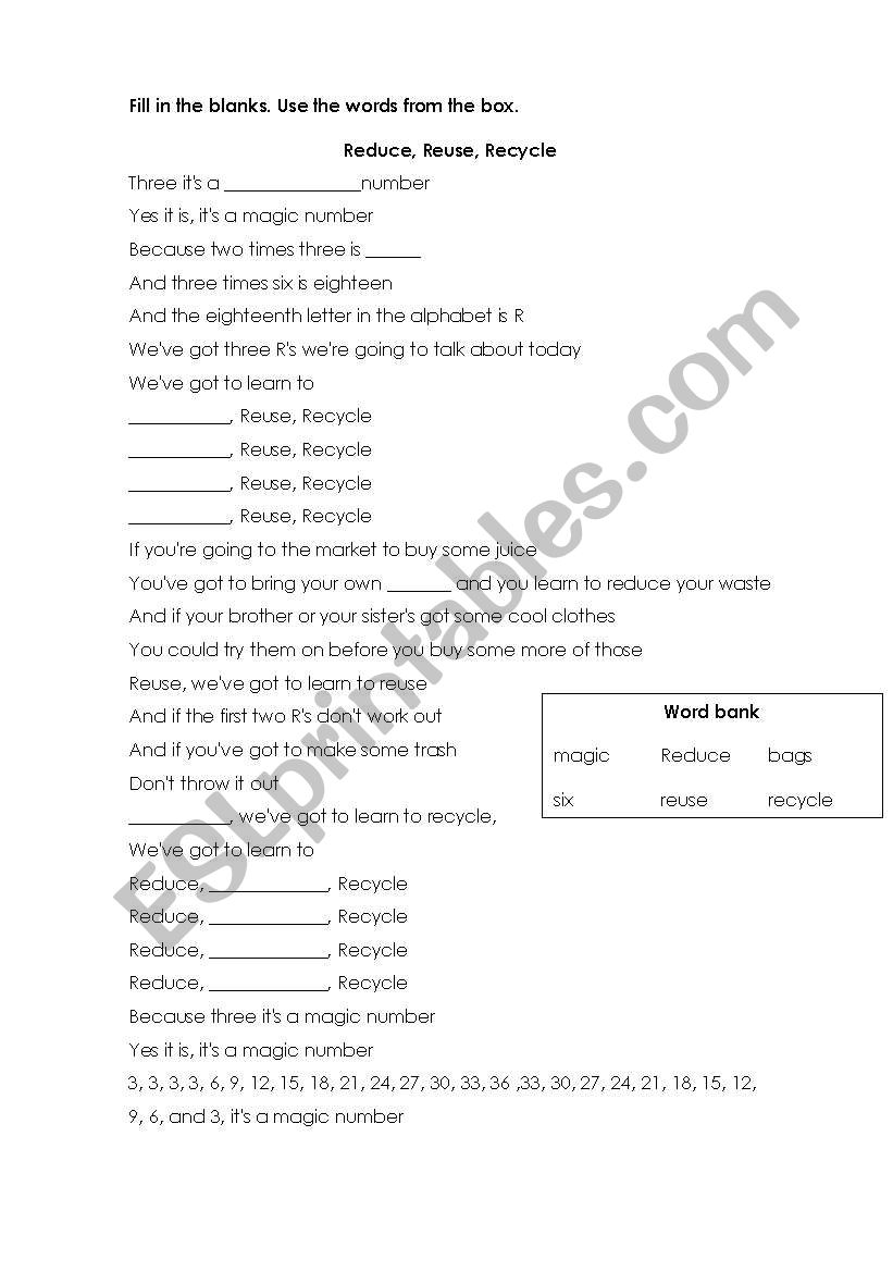 The 3Rs  worksheet