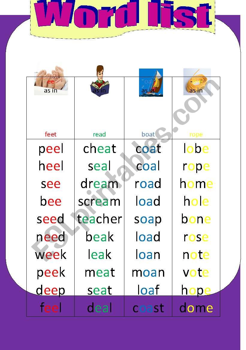 Phonics Word List ESL Worksheet By Miesies Muis