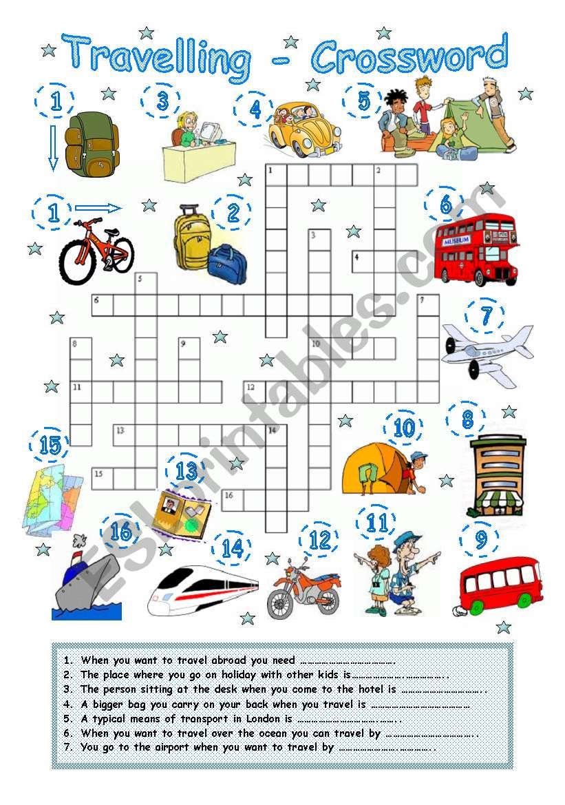 Travelling 2 Crossword ESL worksheet by mish cz