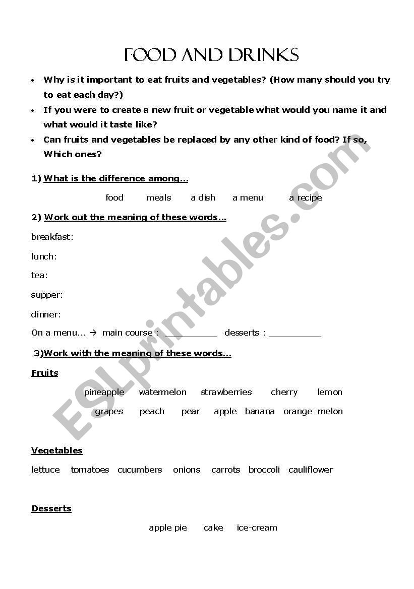 Food and Drinks worksheet