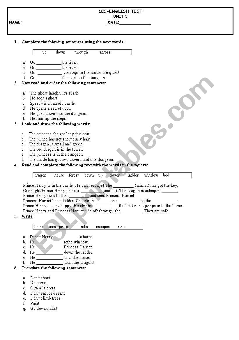 english test for primary worksheet