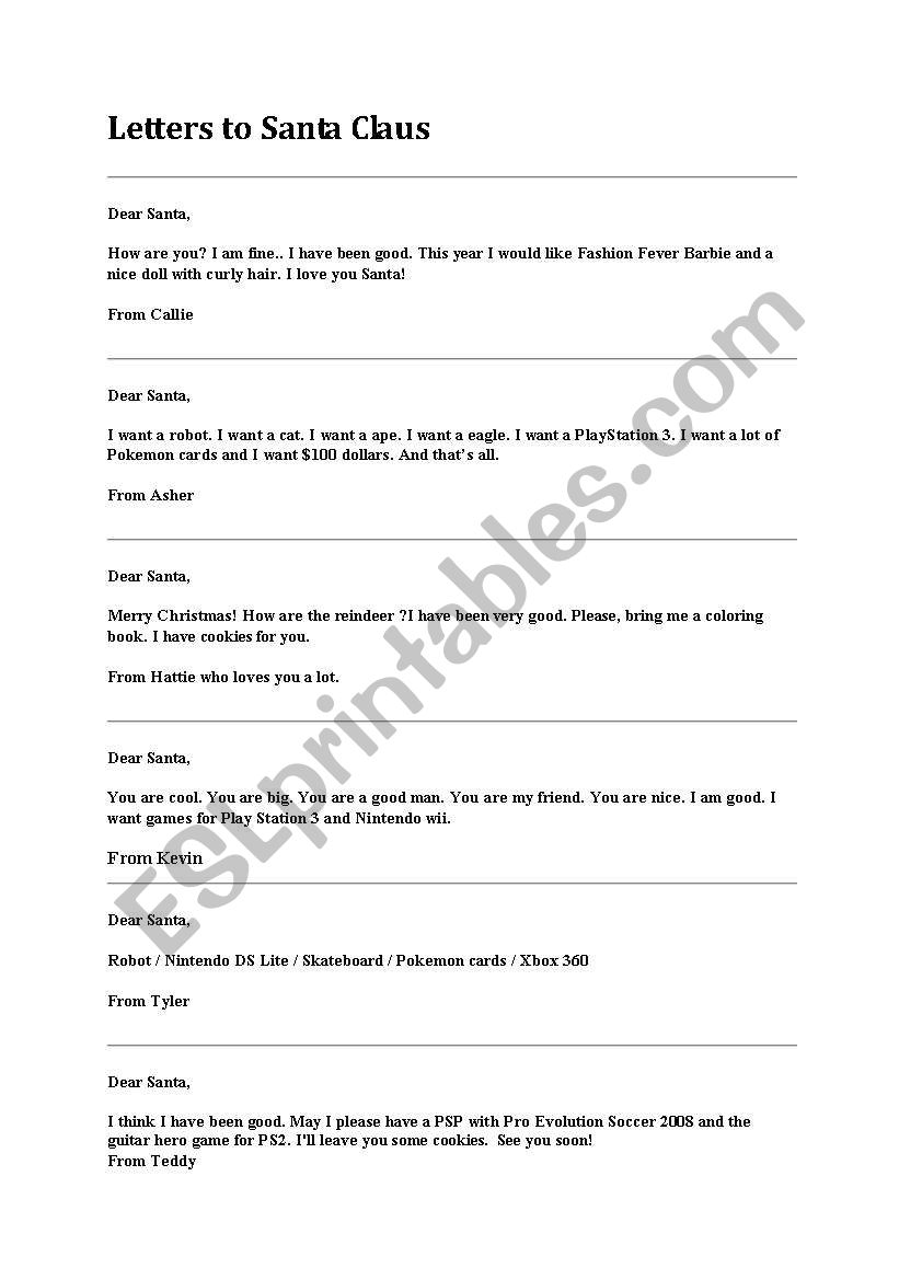 Letters to Santa Claus worksheet
