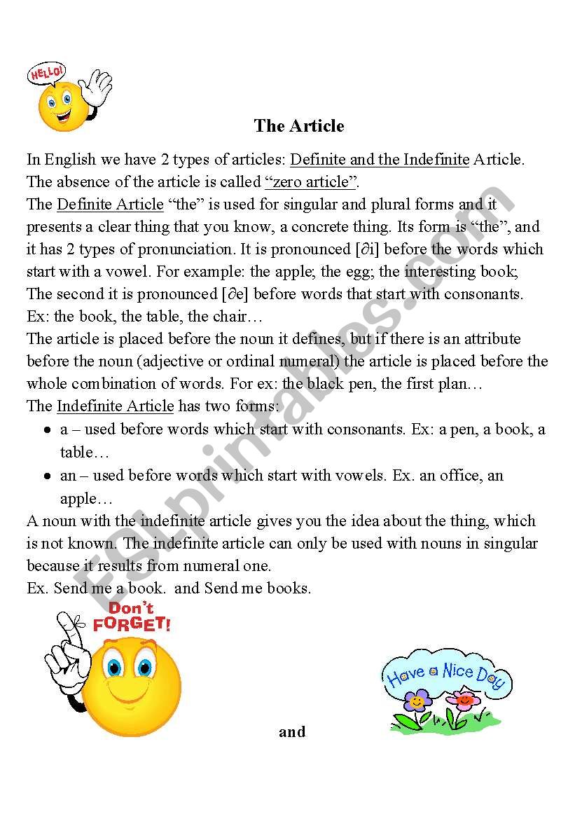 The Article worksheet