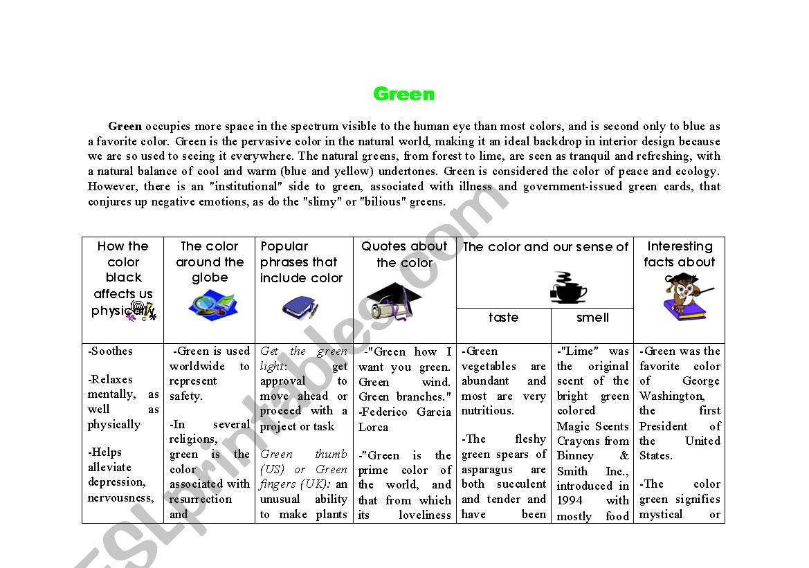 Green colour worksheet