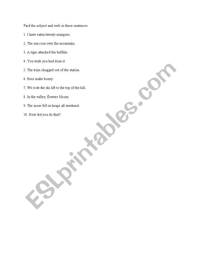 Find Subjects and Verbs worksheet