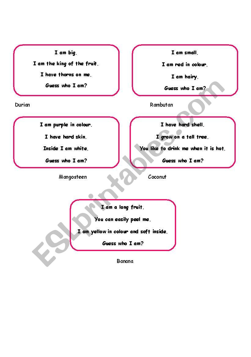 fruits riddle part 1 worksheet