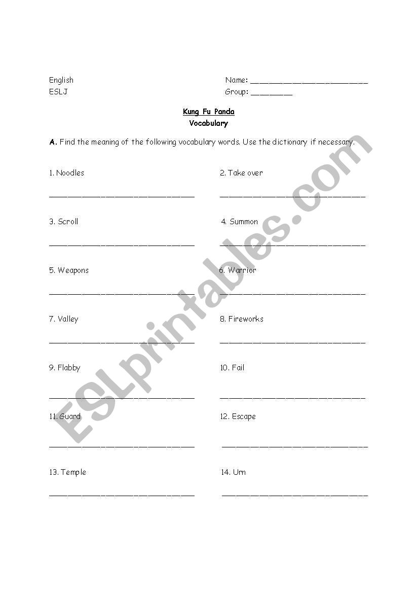 Kung Fu Panda worksheet worksheet