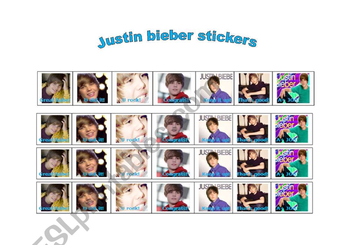 Justin Bieber stickers worksheet