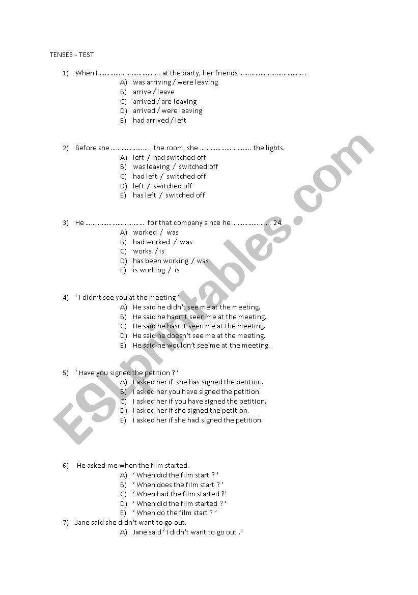 tenses worksheet