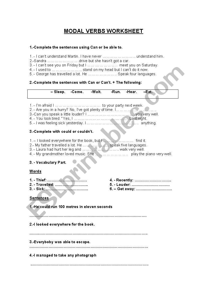  ENGLISH WORKSHEET ABOUT THE USE OF CAN ,COULD AND BE ABLE TO