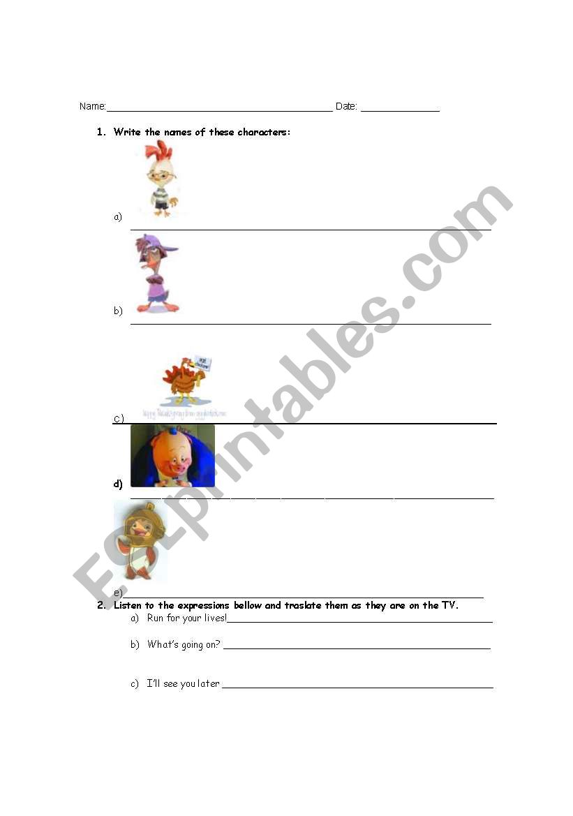 chuken the little worksheet