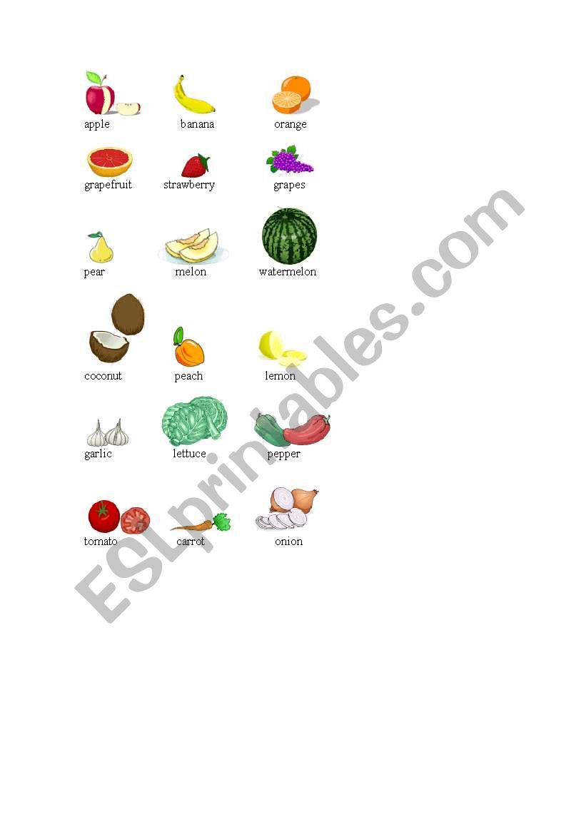 English Worksheets Fruit And Vegetables