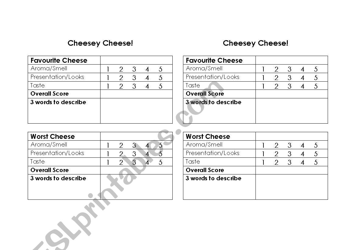 English Worksheets Cheese Tasting Worksheet