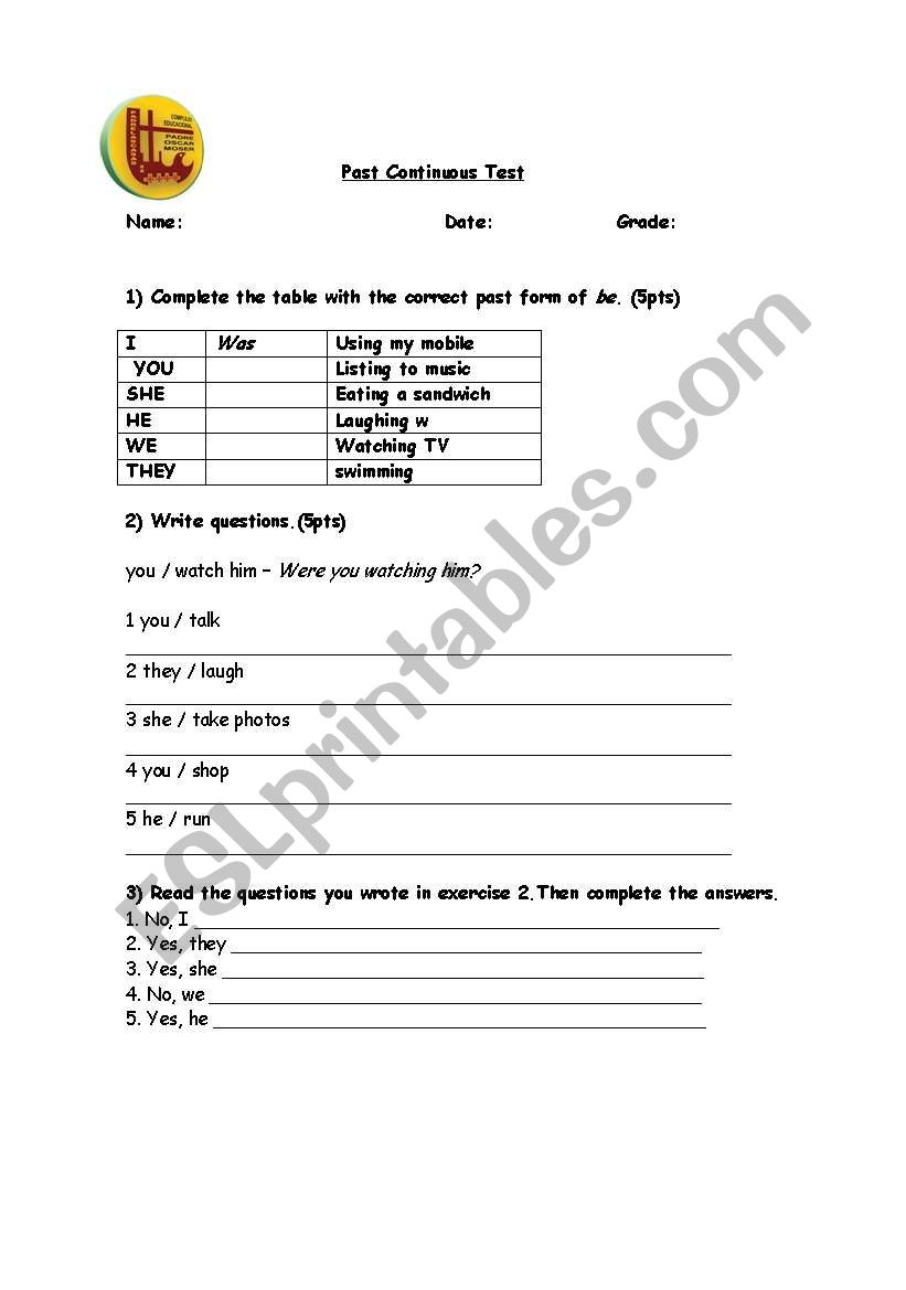 PAST CONTUNOUS TENSE worksheet