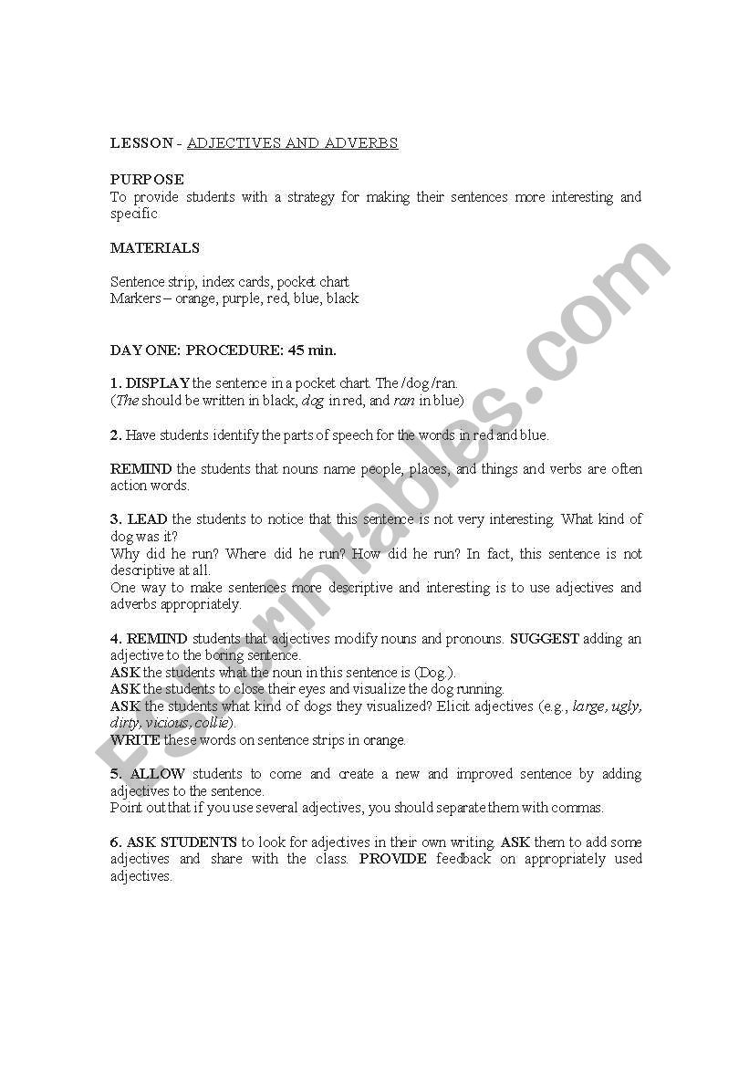 Adjectives and adverbs worksheet