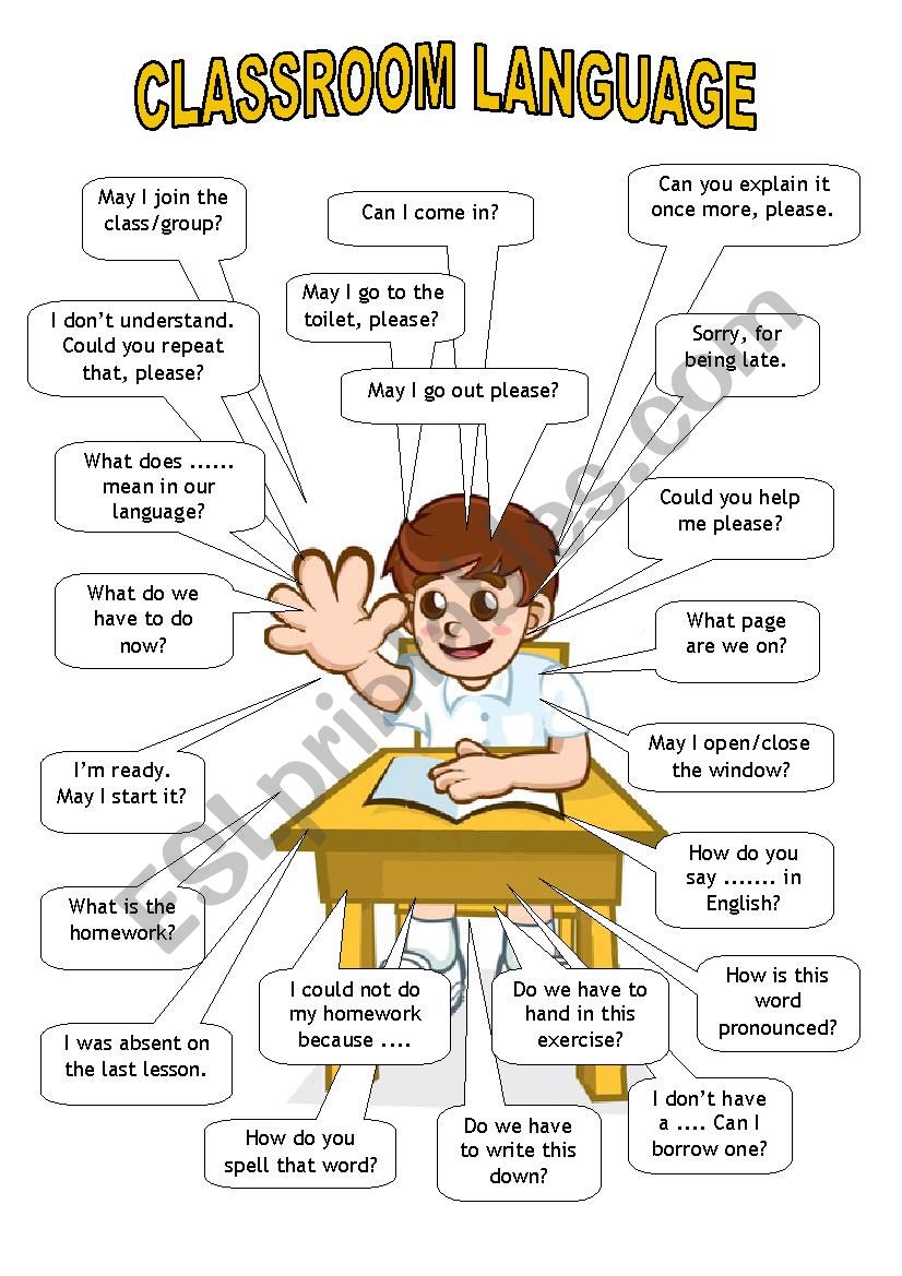 classroom language student esl worksheet by htunde