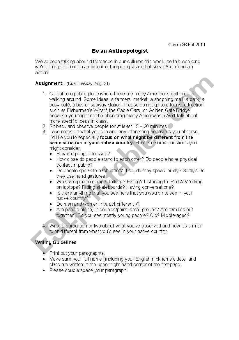 Be an Anthropologist worksheet
