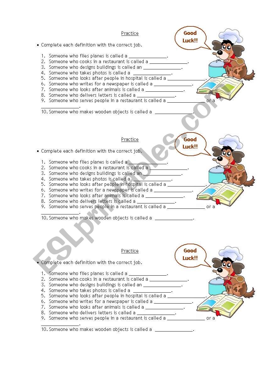 Jobs definitions worksheet