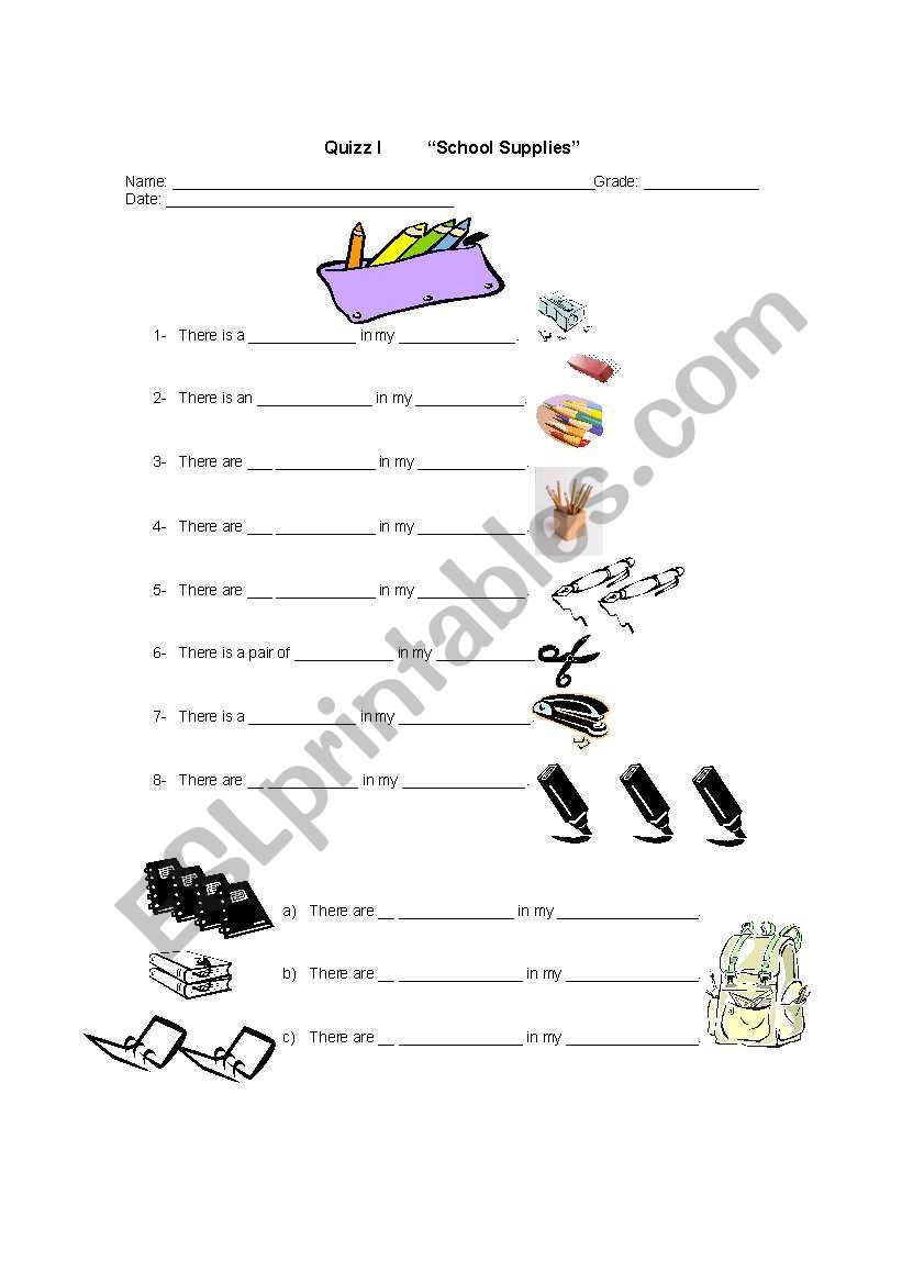 School Supplies worksheet