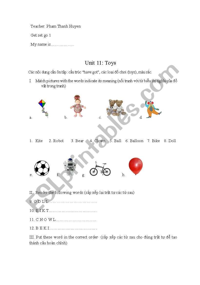 toys exercises worksheet