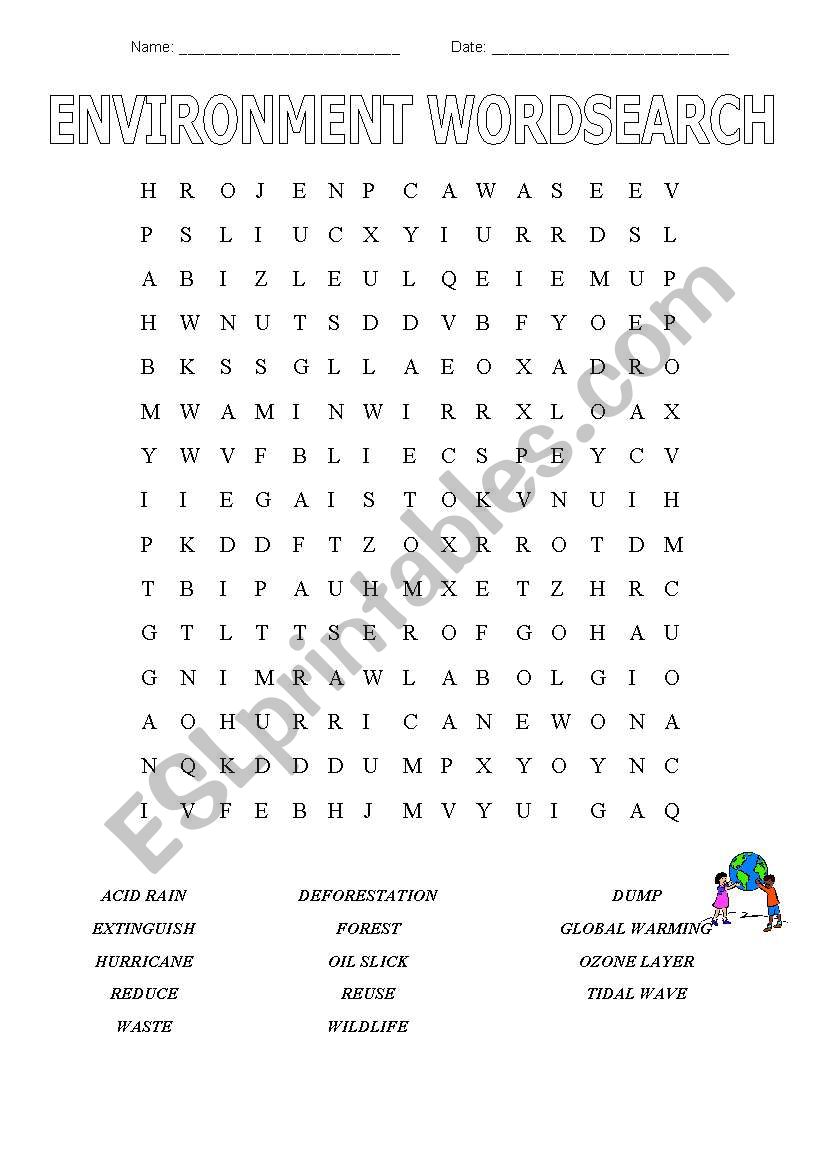 Environment Wordsearch worksheet