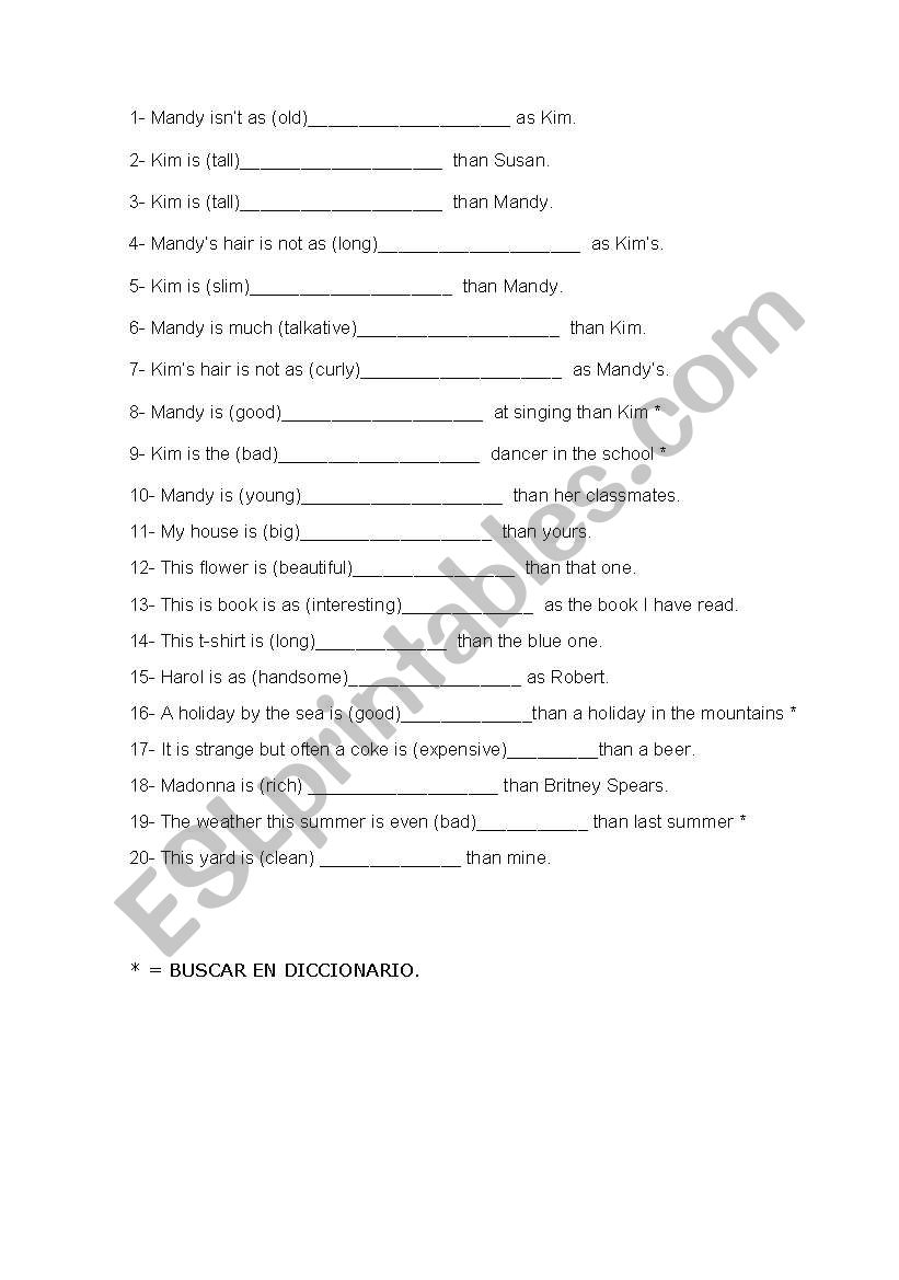 Comparatives worksheet