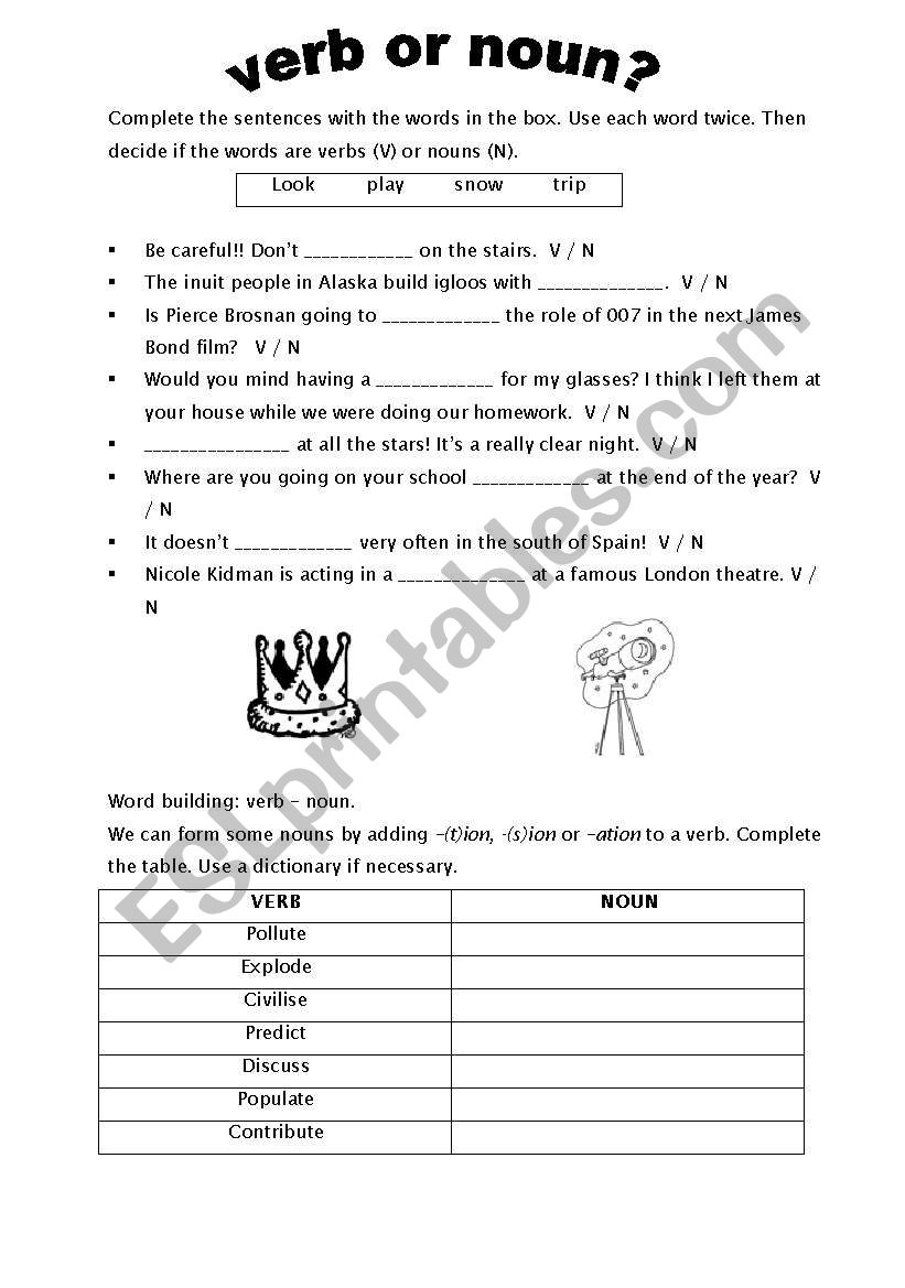 VERB OR NOUN ESL Worksheet By Estherita