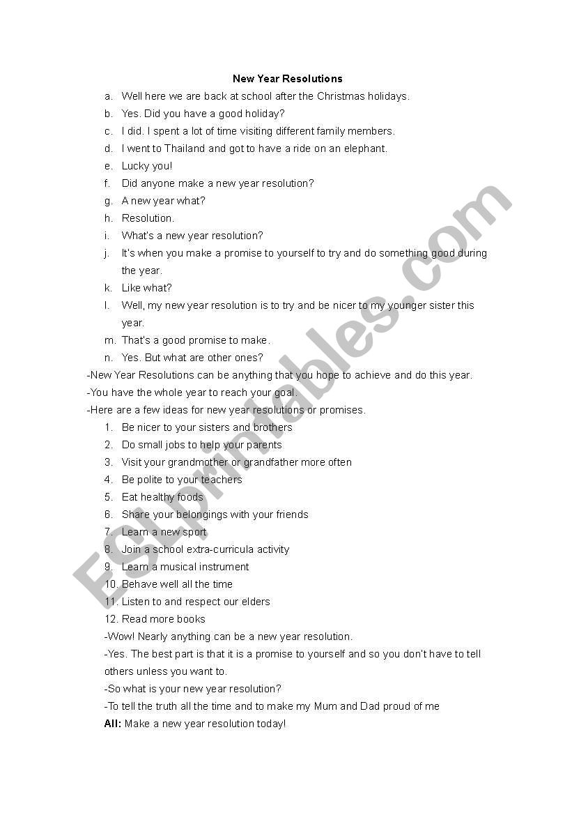 New Year Resolutions - ESL worksheet by kathidj