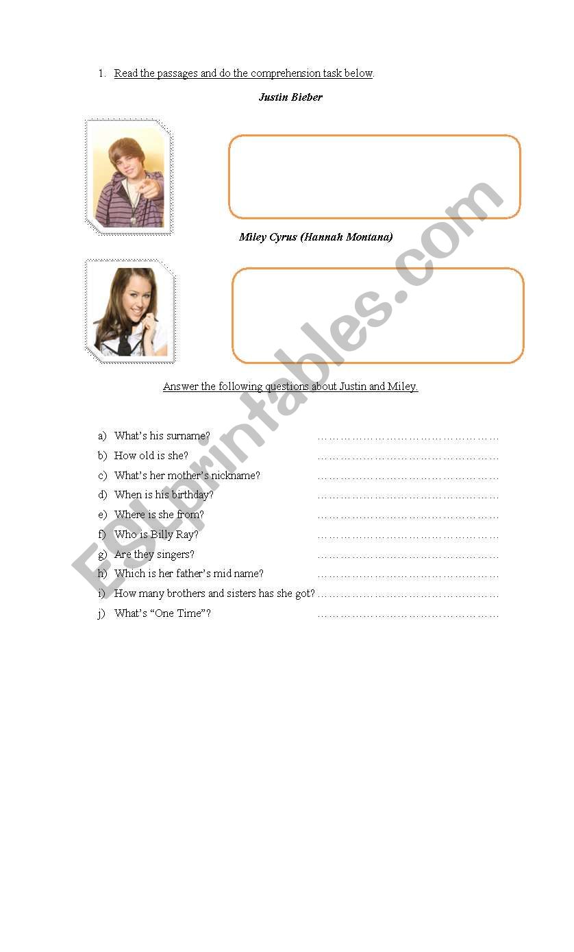 Teenagers idols worksheet