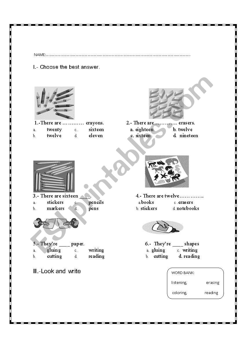 CLASSROOM OBJECTS AND NUMBERS worksheet