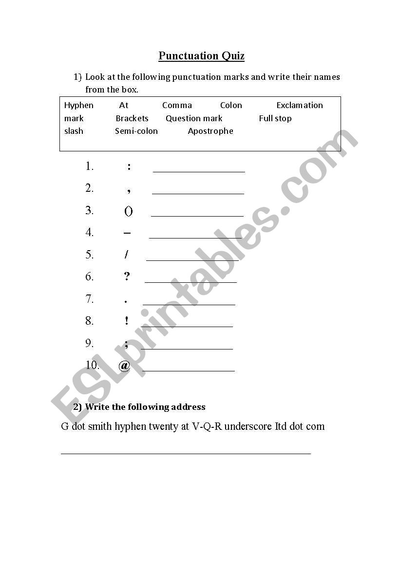 Punctuation Quiz worksheet