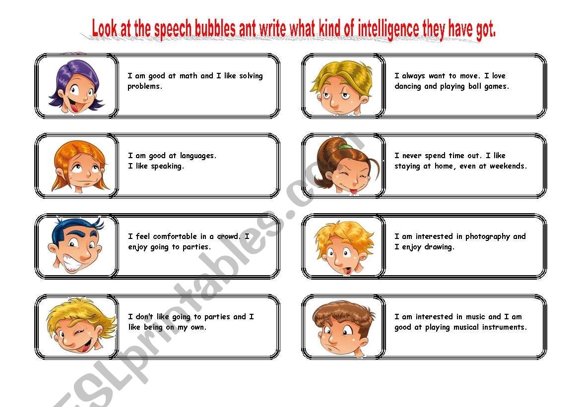  multiple intelligence ESL worksheet By Elam