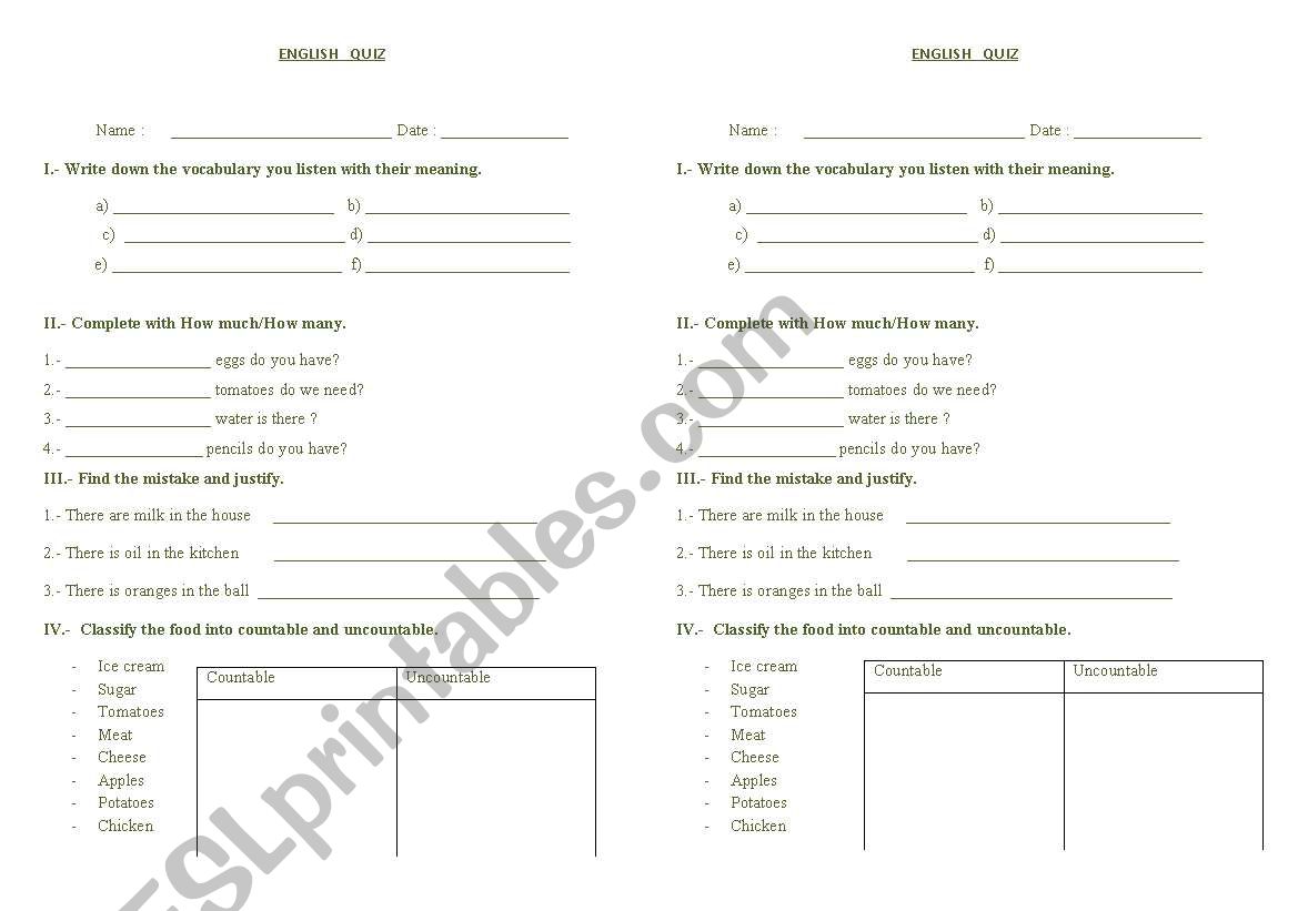 Quiz worksheet