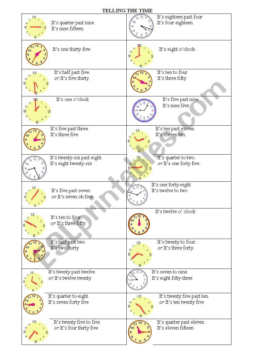 telling the time worksheet